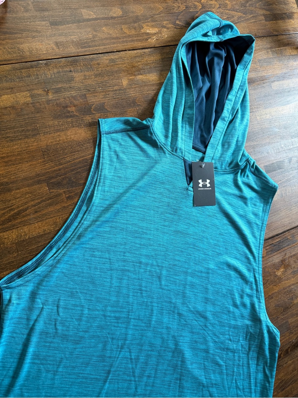 Under Armour Shirt Mens Large Blue Sleeveless Hooded HeatGear Tank Top Gym NWT